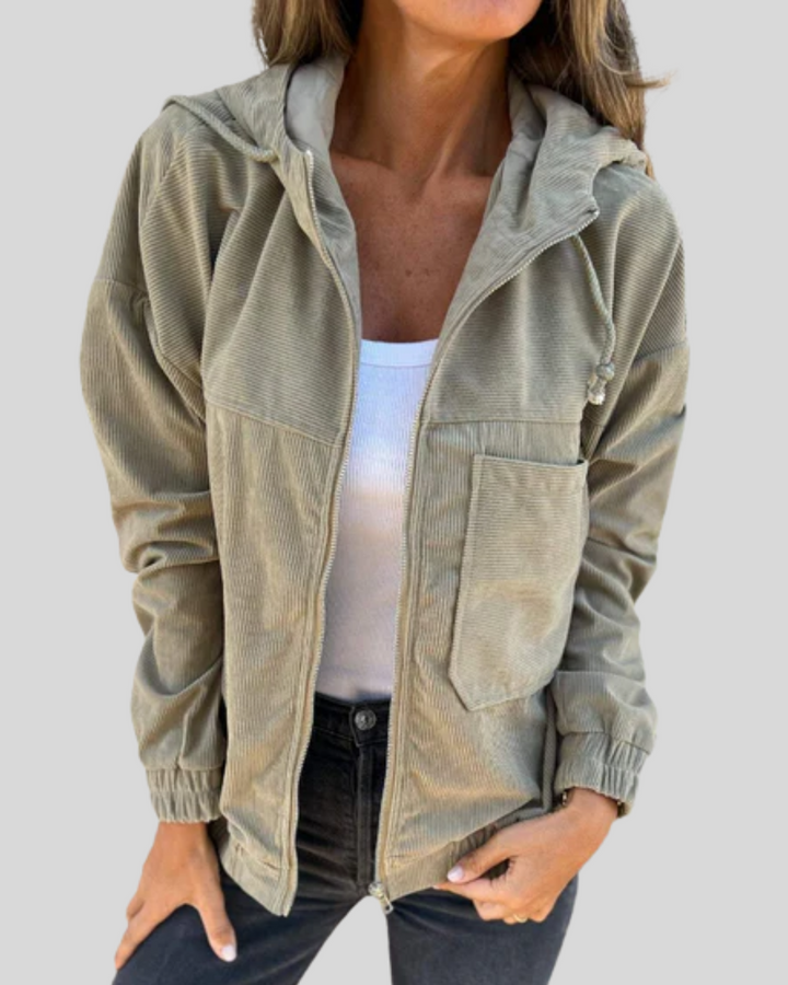 Janet – Corduroy Zip-Up Hooded Jacket