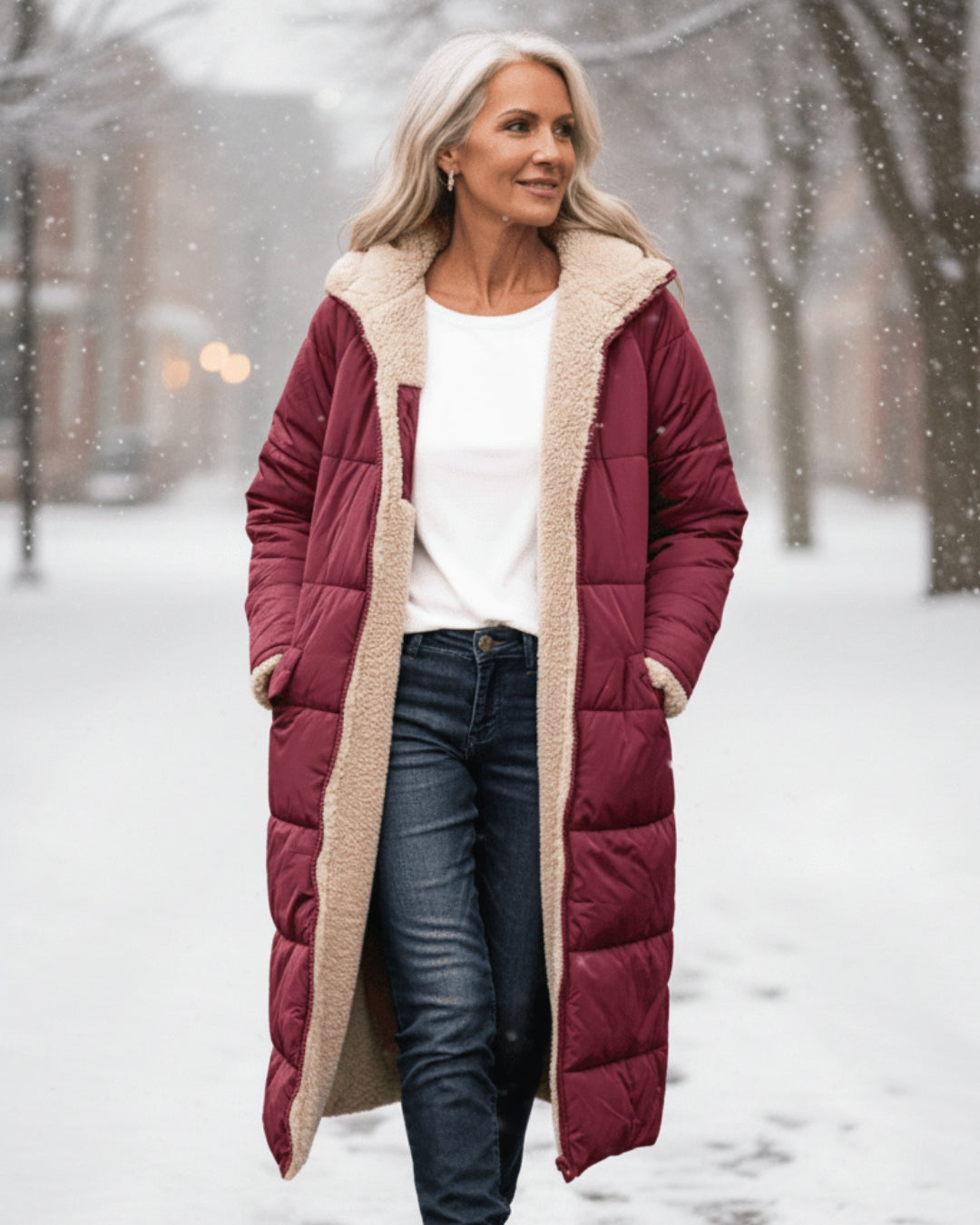 Bethan – Quilted Sherpa-Lined Long Coat
