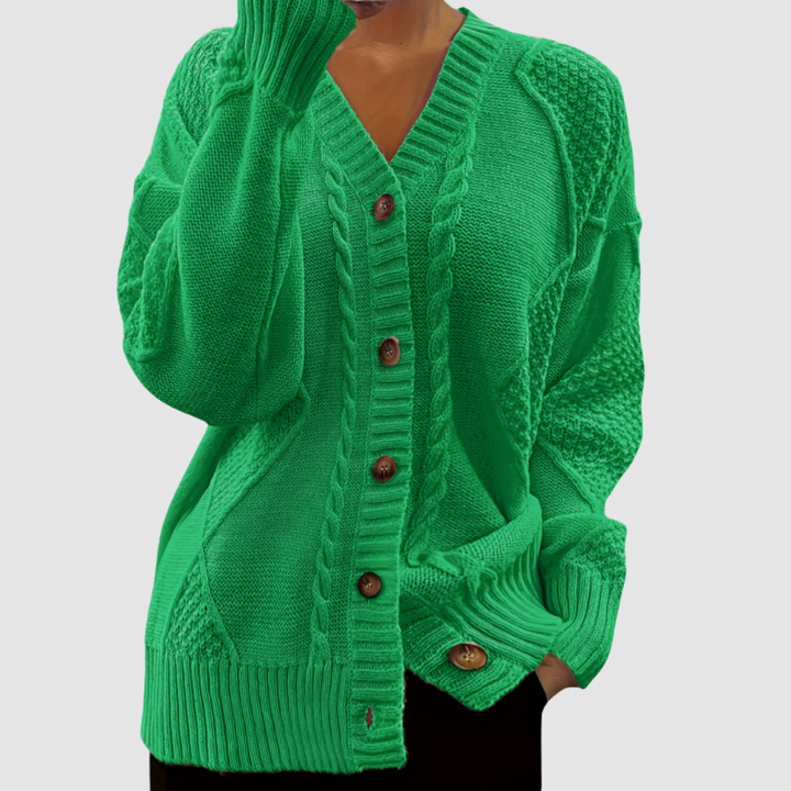 Carole – Cable Knit Button-Front Cardigan