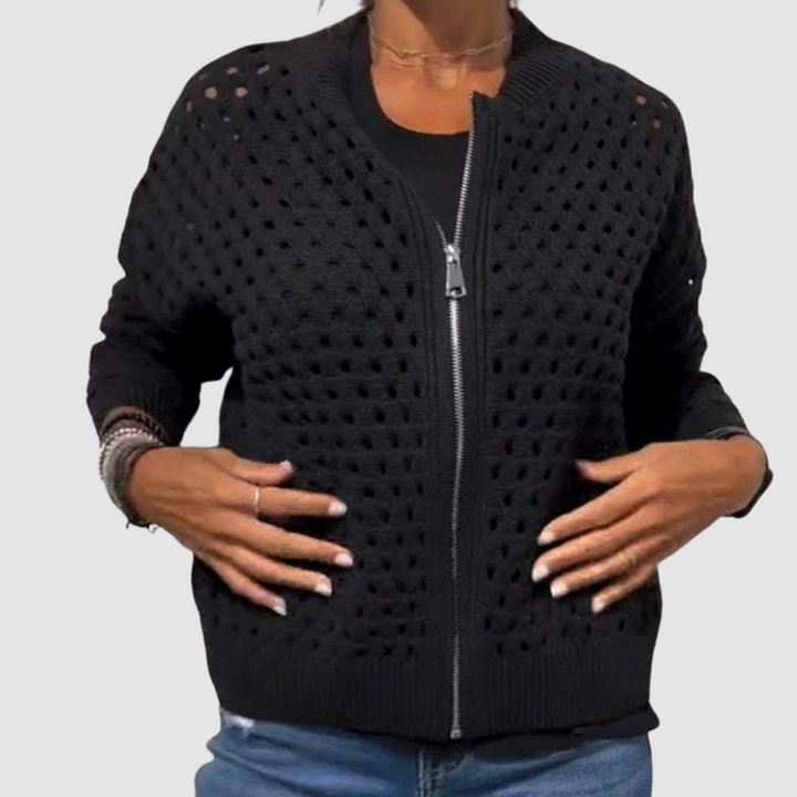 Octavia – Hollow Knit Zip-Up Cardigan
