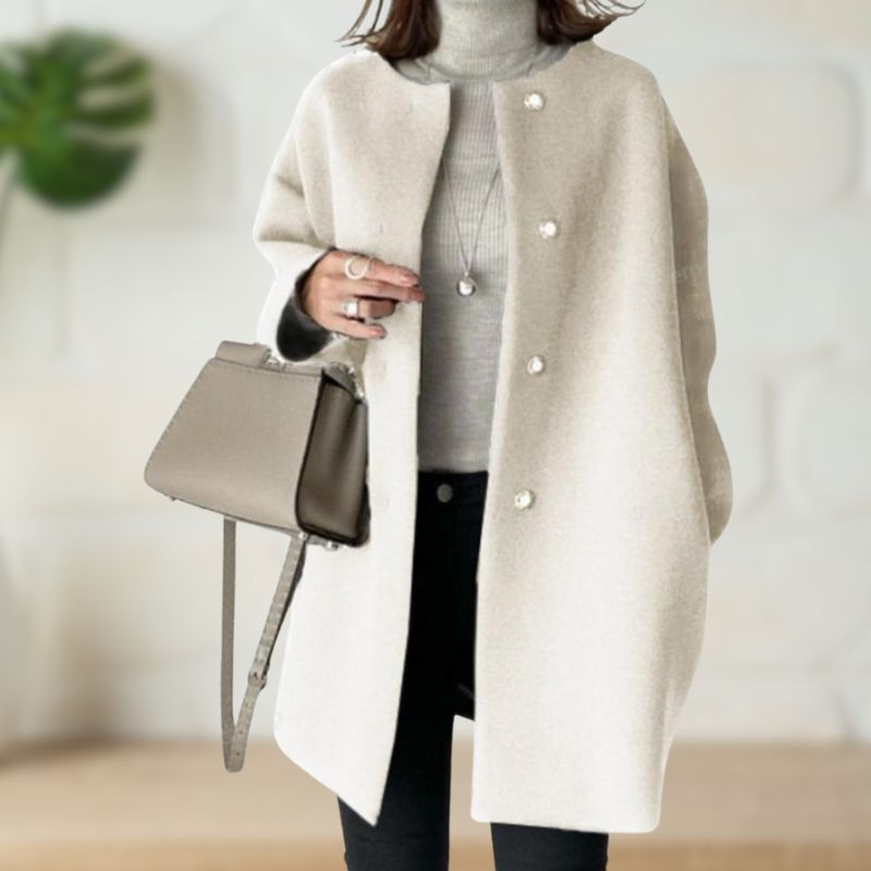 Cheryl – Mid-Length Collarless Button Coat
