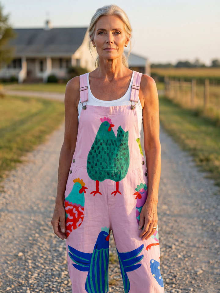Danna | Hen-Print Dungarees