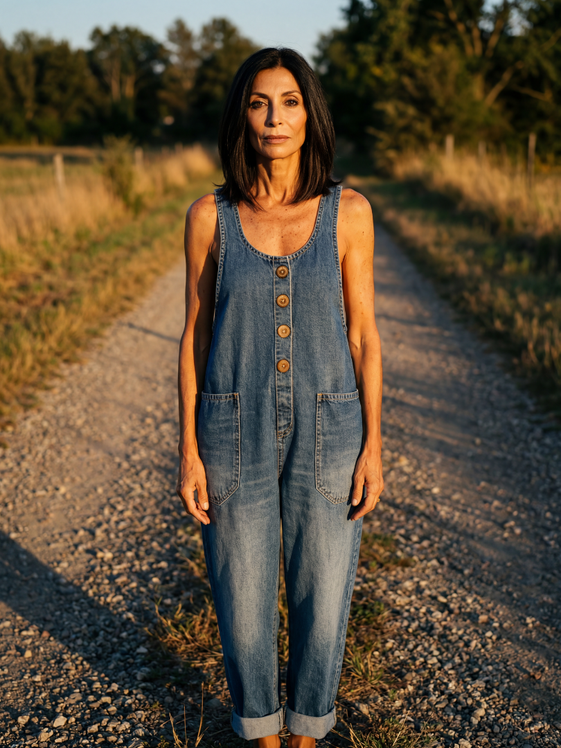 Madelyn | Rooster-Print Denim Dungarees