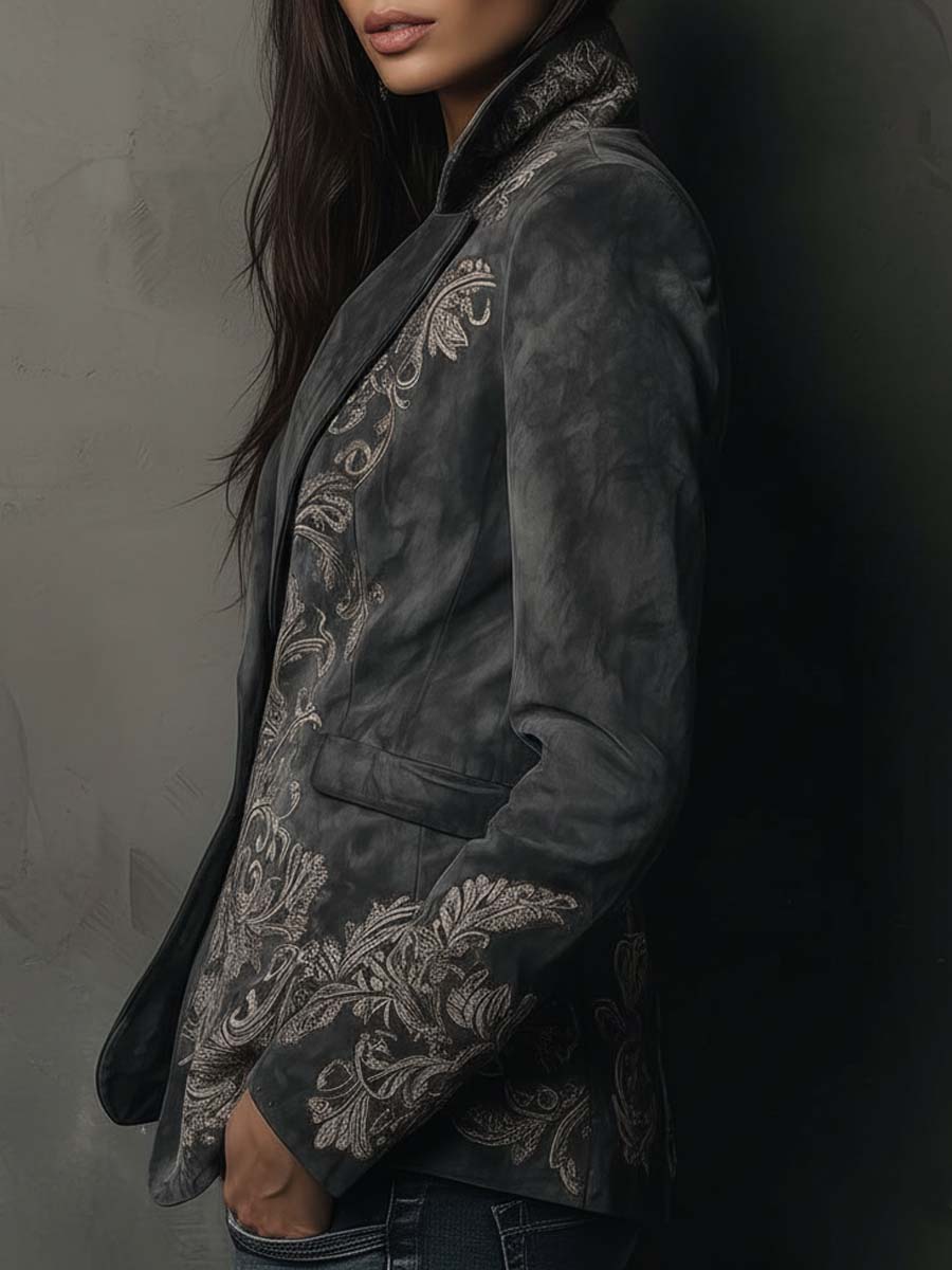Irene – Embossed Floral Tailored Blazer