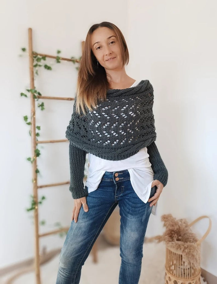 Lilian – Lace-Knit Wrap Shrug with Sleeves
