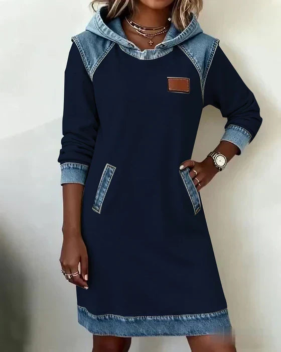 Alexa | Cosy Contrast Hooded Dress