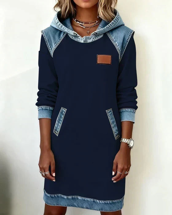 Alexa | Cosy Contrast Hooded Dress