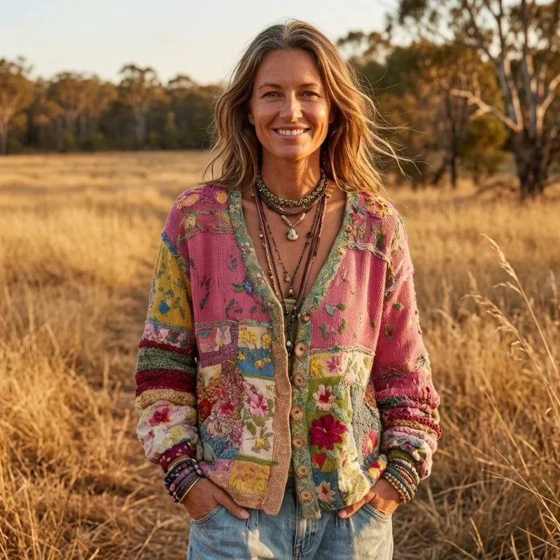 Helen – Boho Patchwork Knit Cardigan