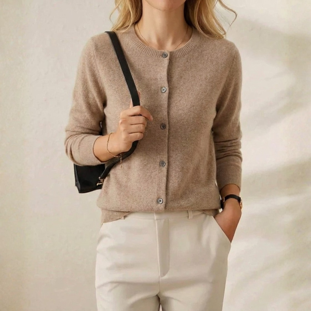 Brenda – Crew Neck Button-Front Knit Cardigan