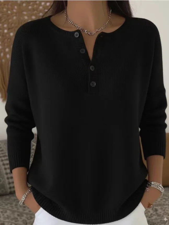 Marjorie – Henley Knit Button Jumper