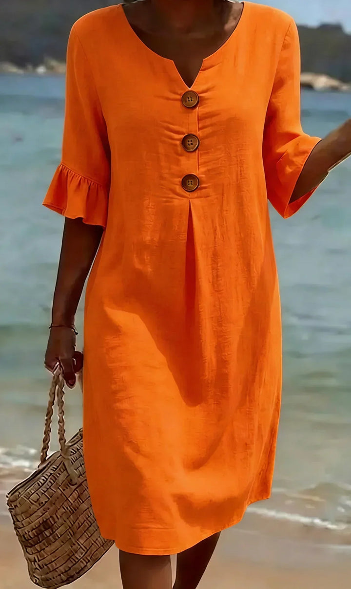 Paulina – Linen-Look Button-Front Midi Dress