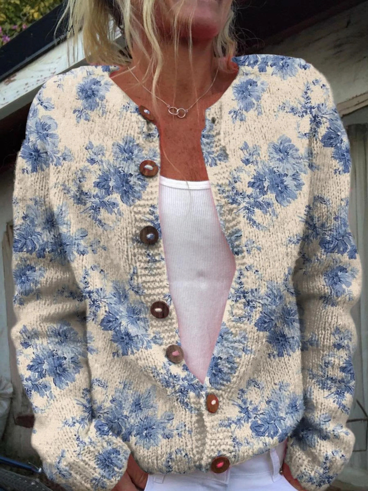 Sally – Floral Knit Button-Up Cardigan