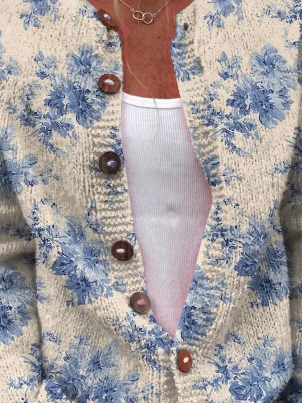 Sally – Floral Knit Button-Up Cardigan