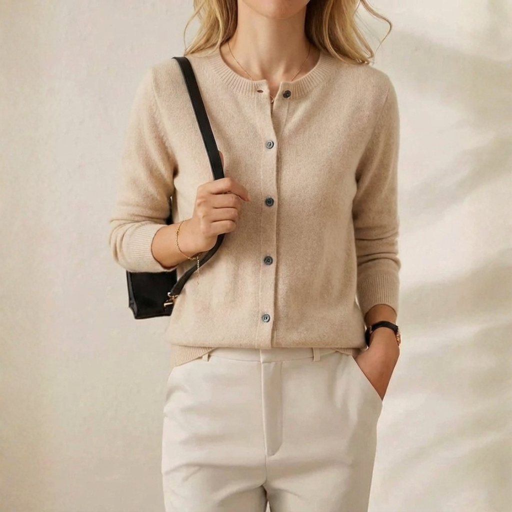 Brenda – Crew Neck Button-Front Knit Cardigan