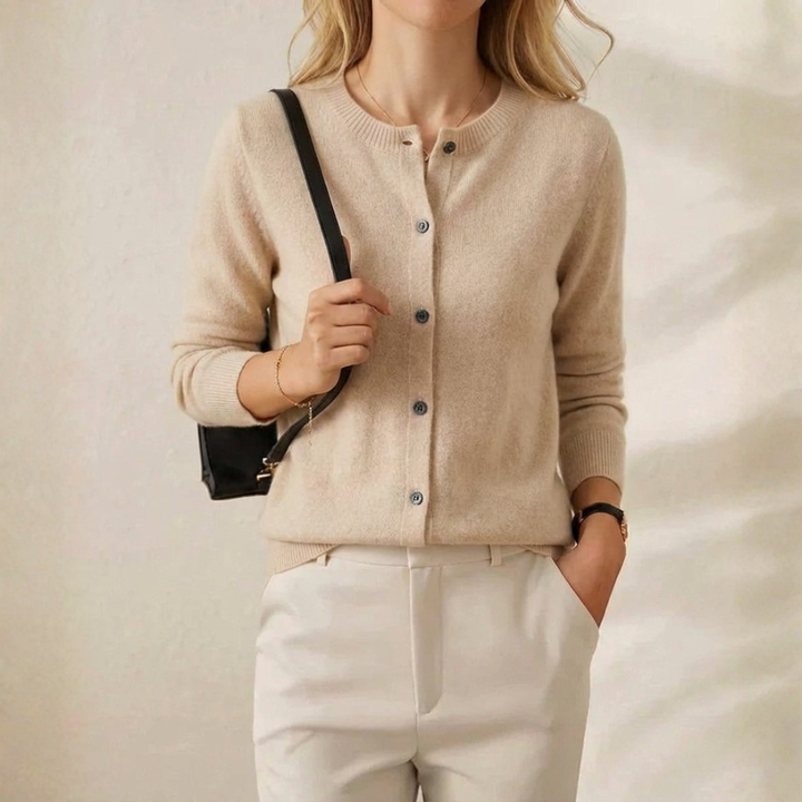 Brenda – Crew Neck Button-Front Knit Cardigan