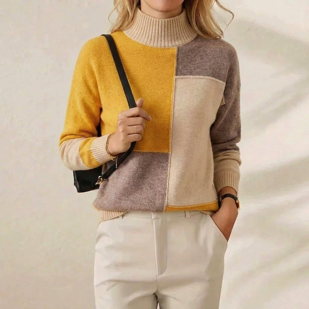 Katharine – Colour Block Turtleneck Jumper