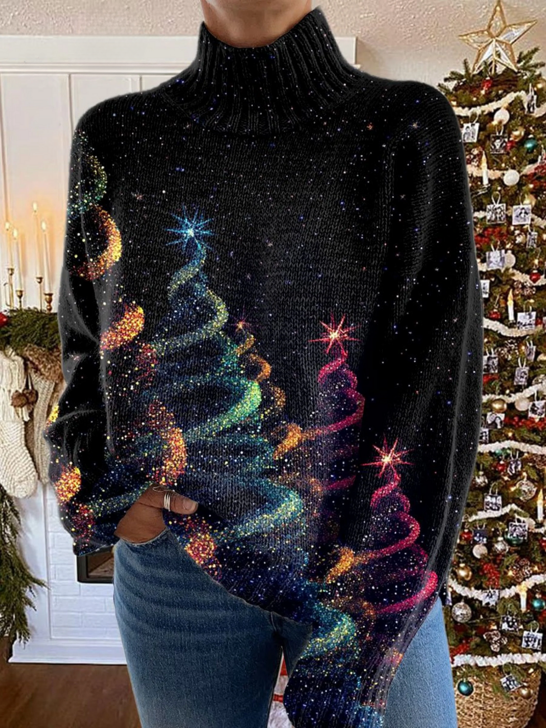 Bronwen – Glitter Christmas Tree Turtleneck Jumper