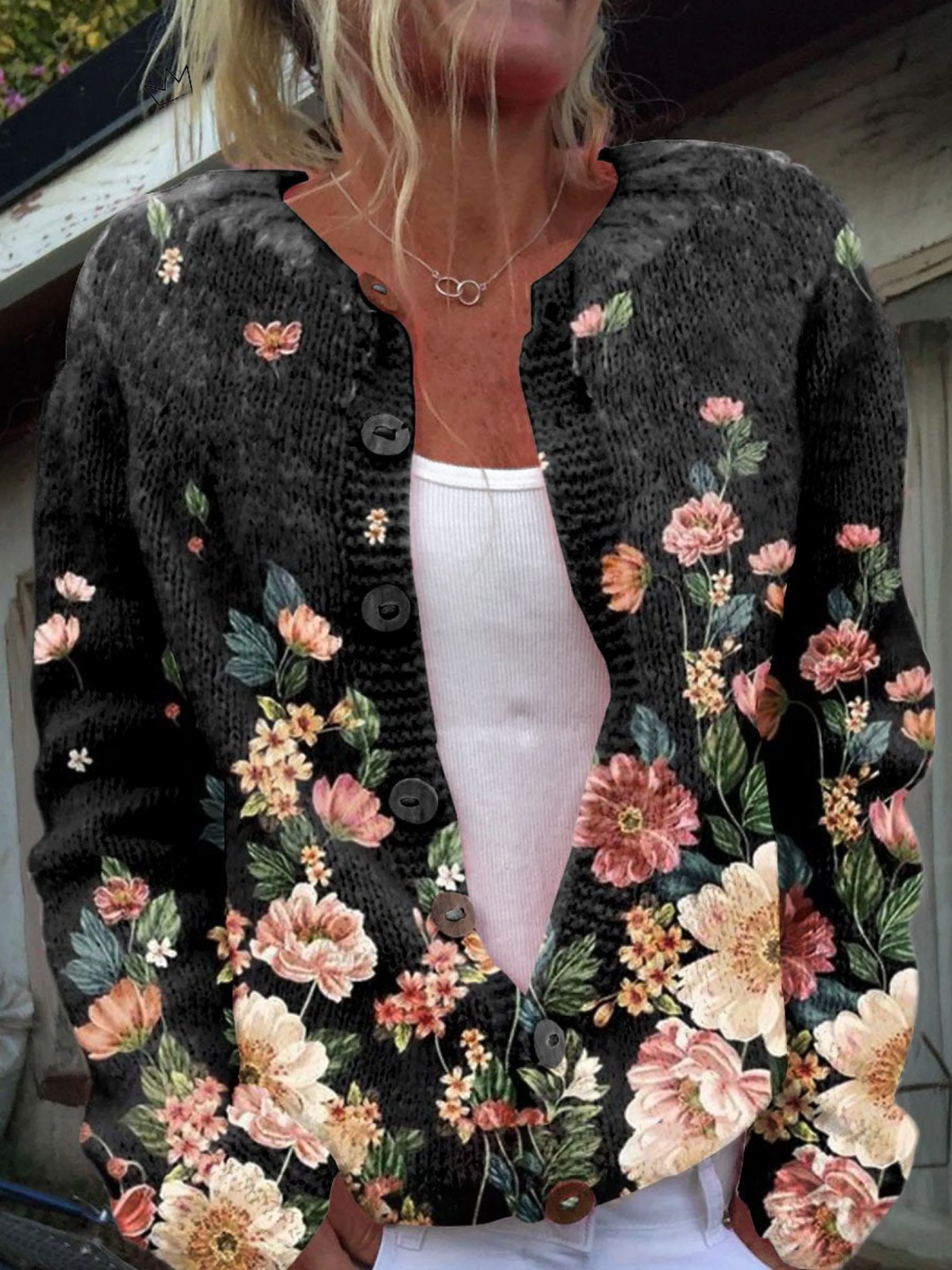 Kitty – Floral Print Knit Button Cardigan