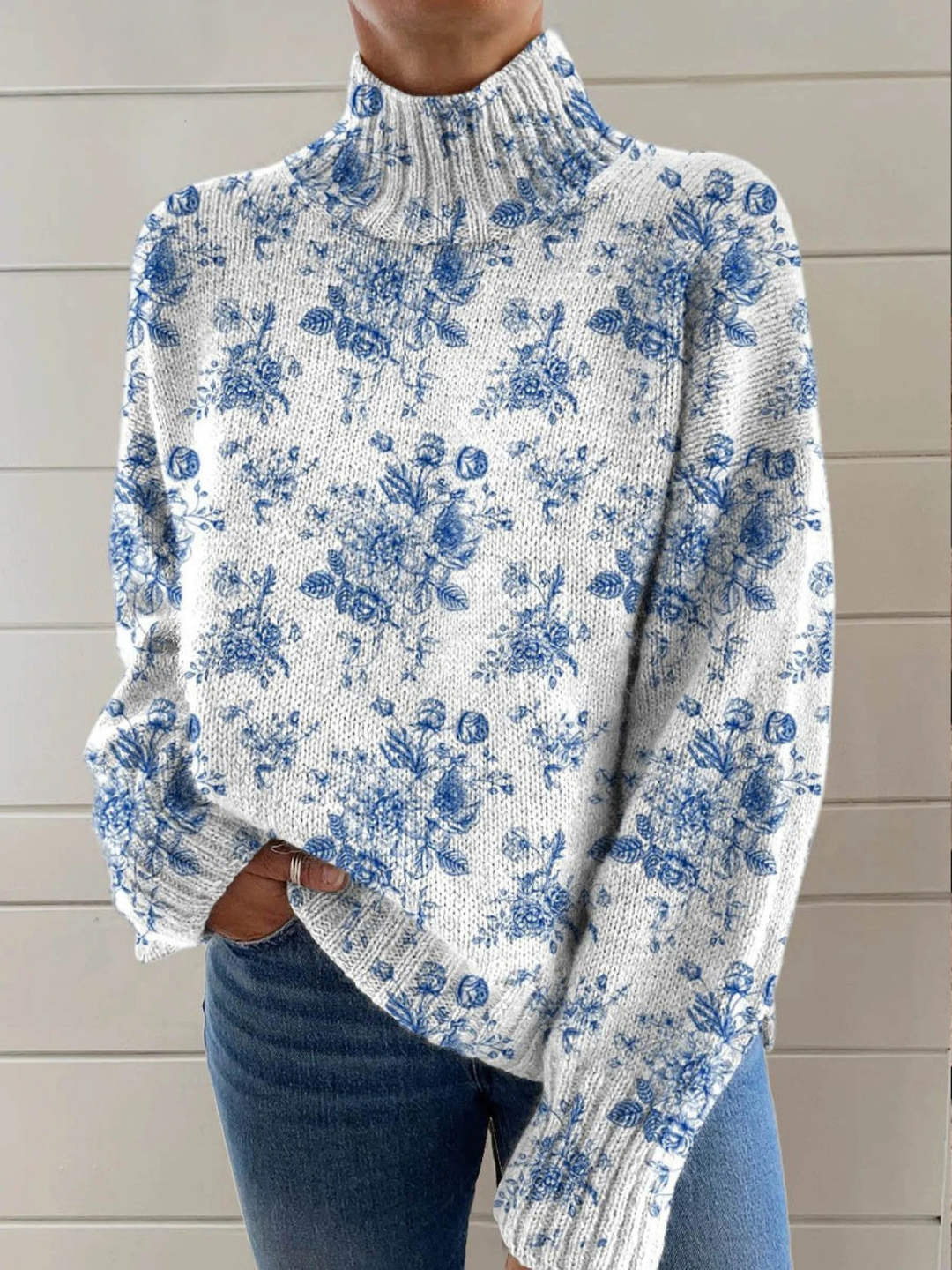 Fionnuala – Floral Print Turtleneck Jumper