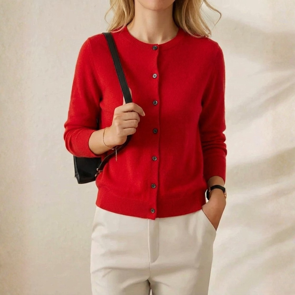 Brenda – Crew Neck Button-Front Knit Cardigan