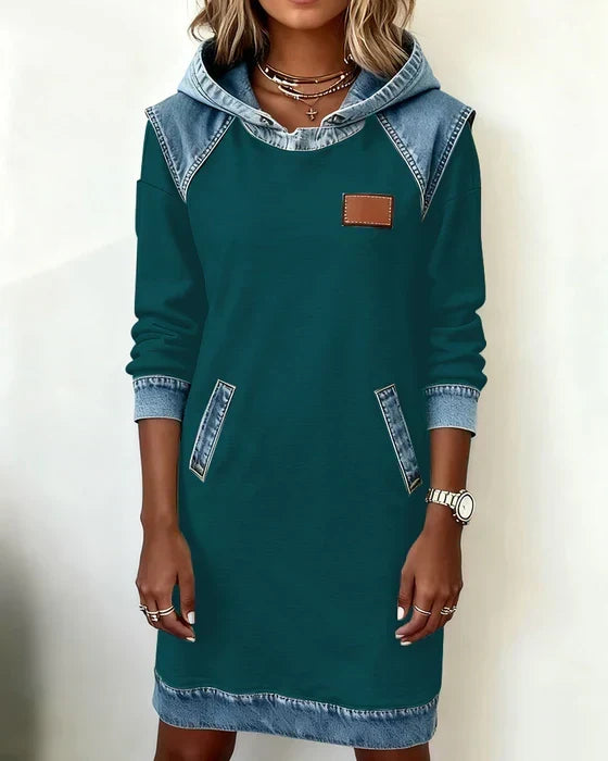 Alexa | Cosy Contrast Hooded Dress