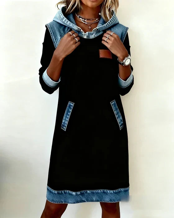 Alexa | Cosy Contrast Hooded Dress
