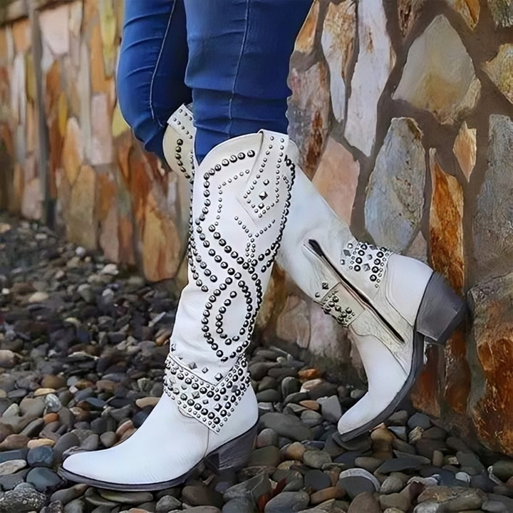 Martha – Studded Knee-High Western Boots