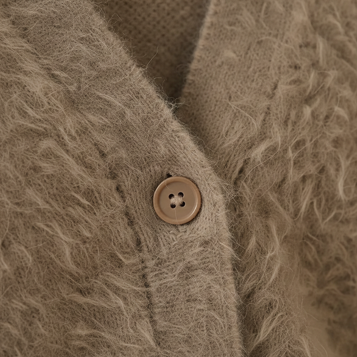 Barbara – Fluffy V-Neck Button-Up Cardigan