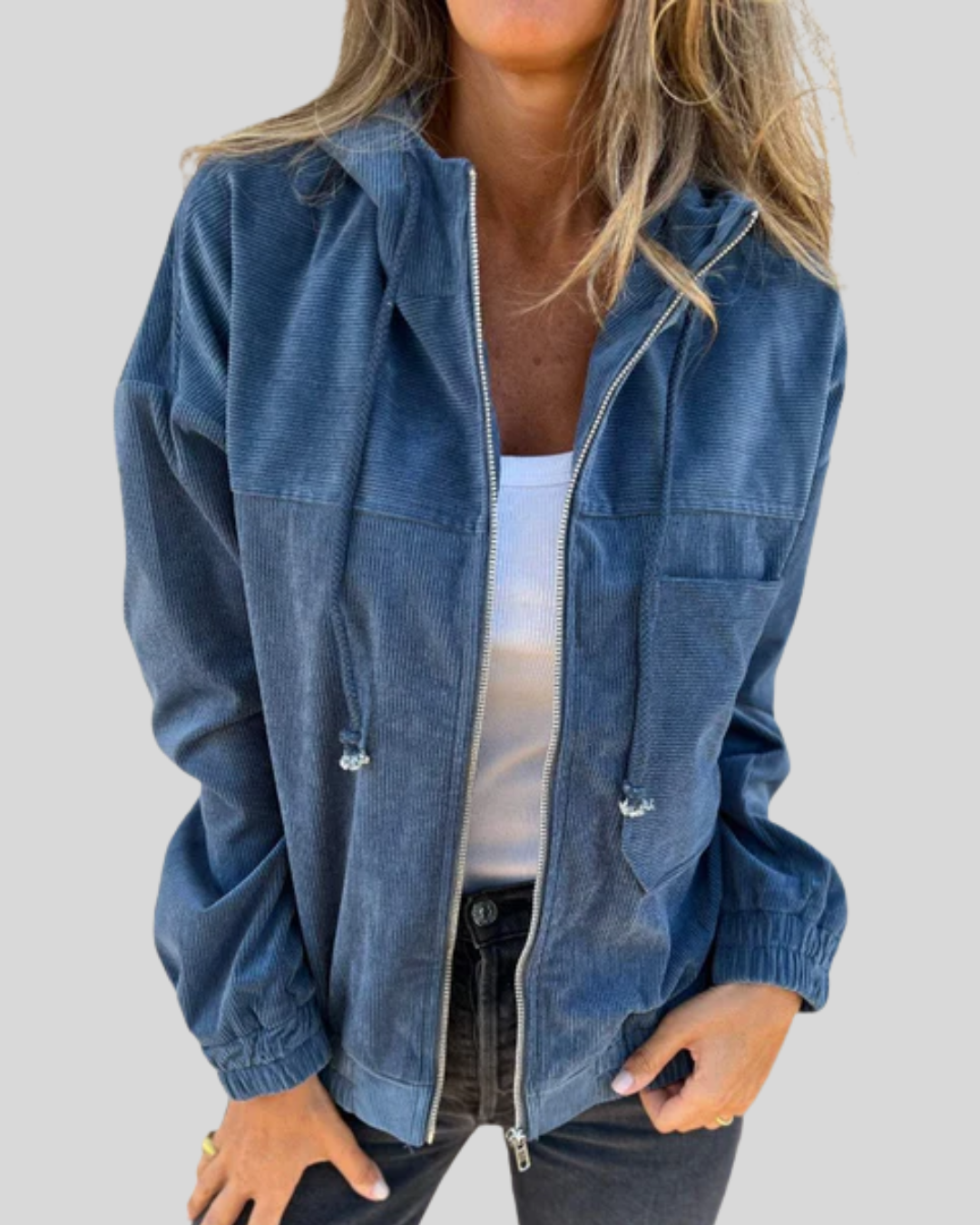 Janet – Corduroy Zip-Up Hooded Jacket