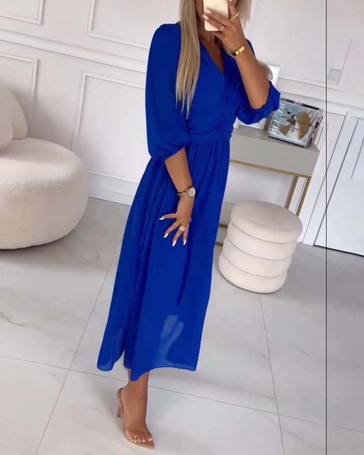 Emmaline | V-Neck Solid Colour Waist Dress