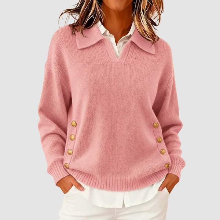 Sian – Collared Knit Jumper with Side Buttons