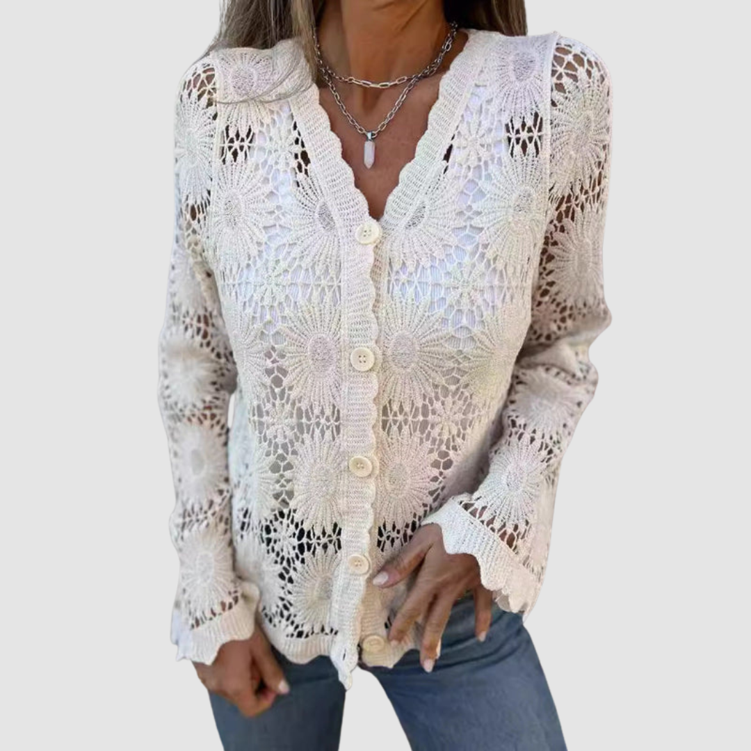 Fenella – Crochet Lace Button-Up Cardigan