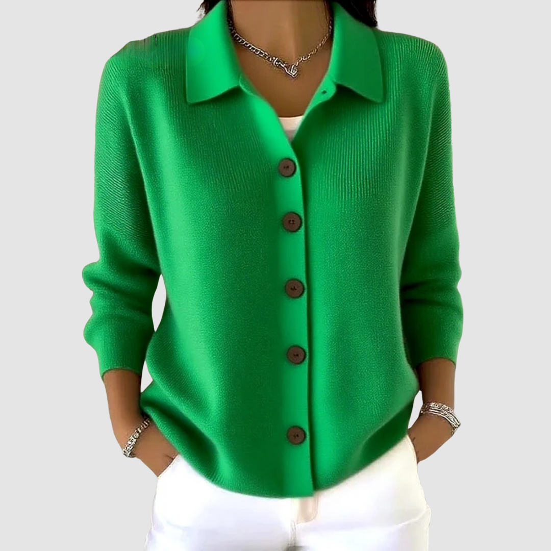 Lettice – Button-Up Knit Cardigan with Collar