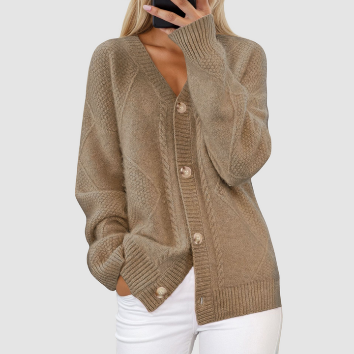 Lois – Cable Knit Button-Front Cardigan