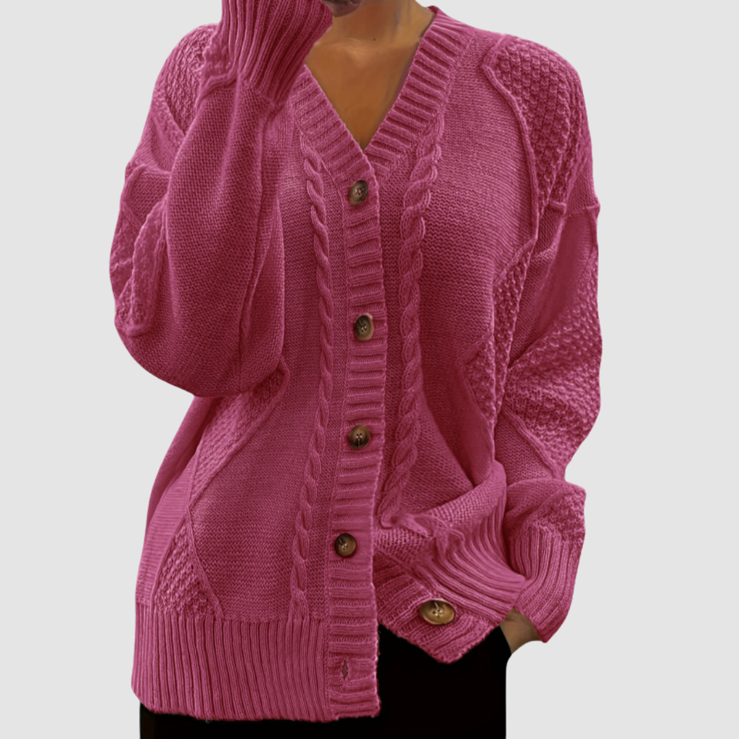Carole – Cable Knit Button-Front Cardigan