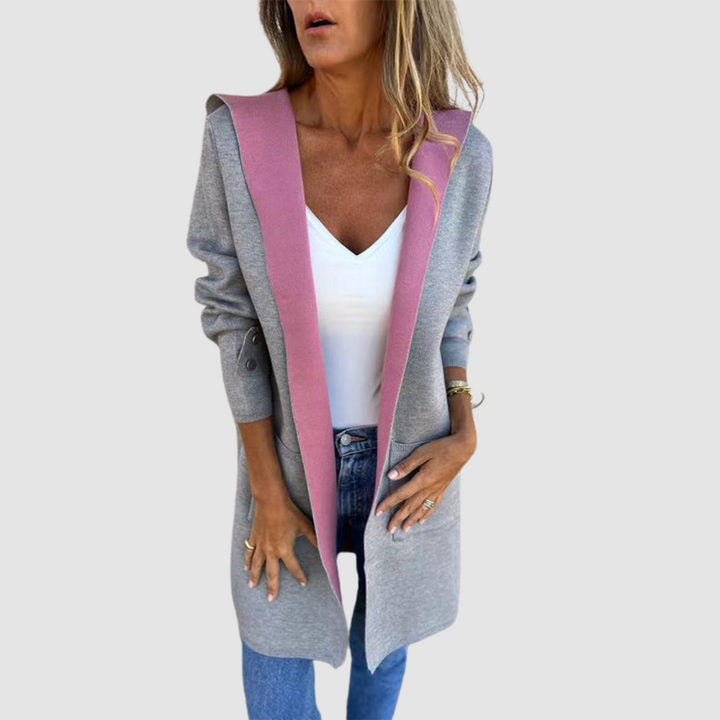 Vera – Hooded Colourblock Open-Front Cardigan