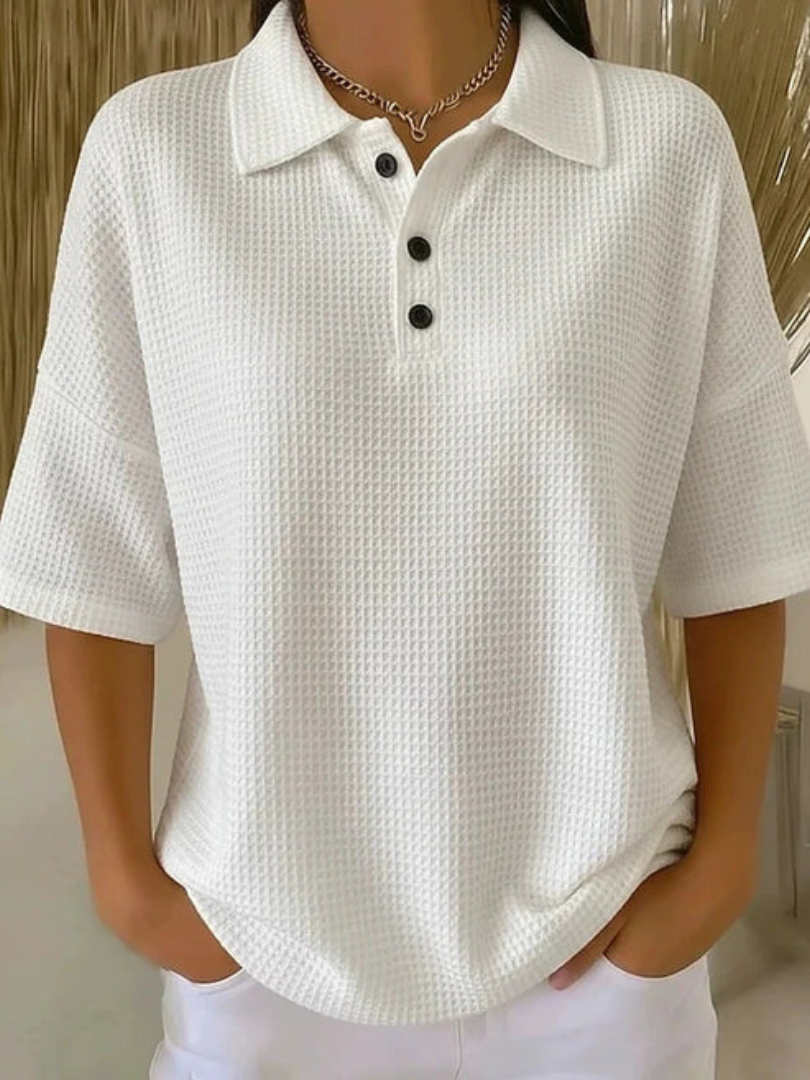 Beryl – Relaxed Waffle Knit Polo Top