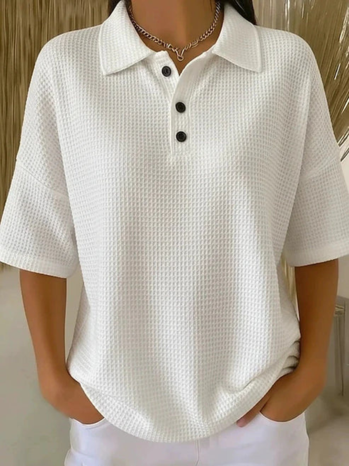 Beryl – Relaxed Waffle Knit Polo Top
