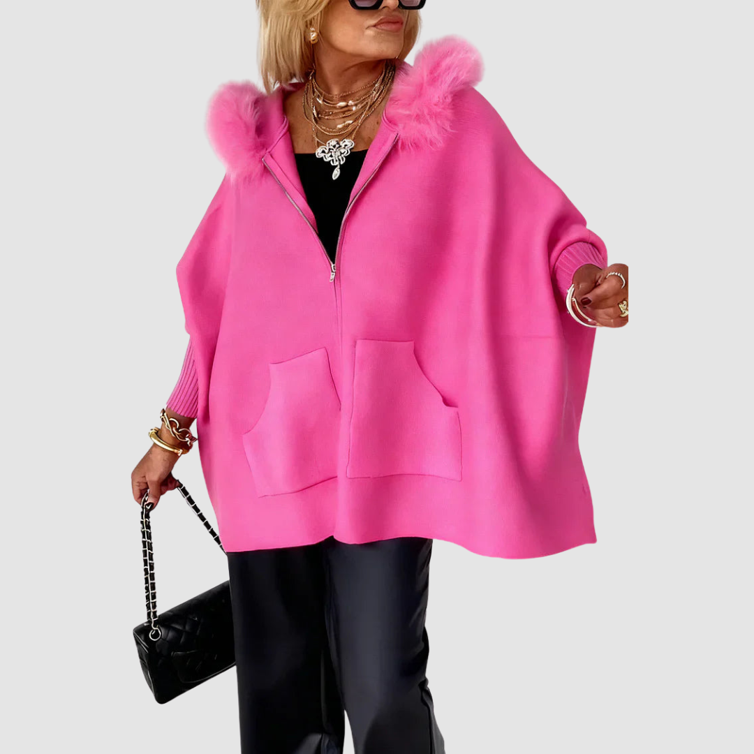 Doreen – Faux Fur Hood Poncho Coat