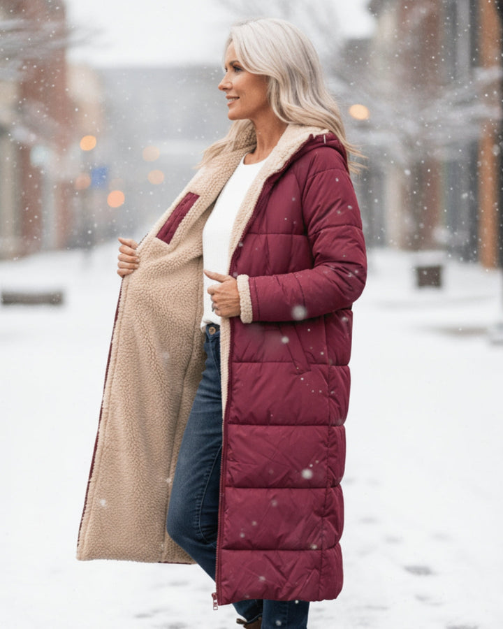 Bethan – Quilted Sherpa-Lined Long Coat