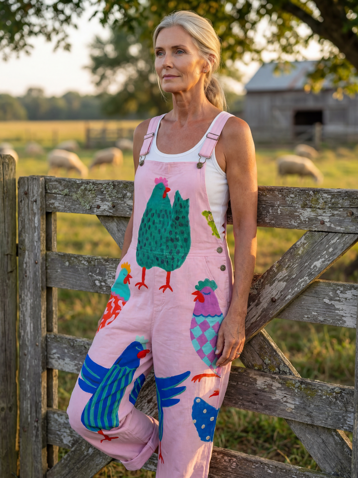 Danna | Hen-Print Dungarees