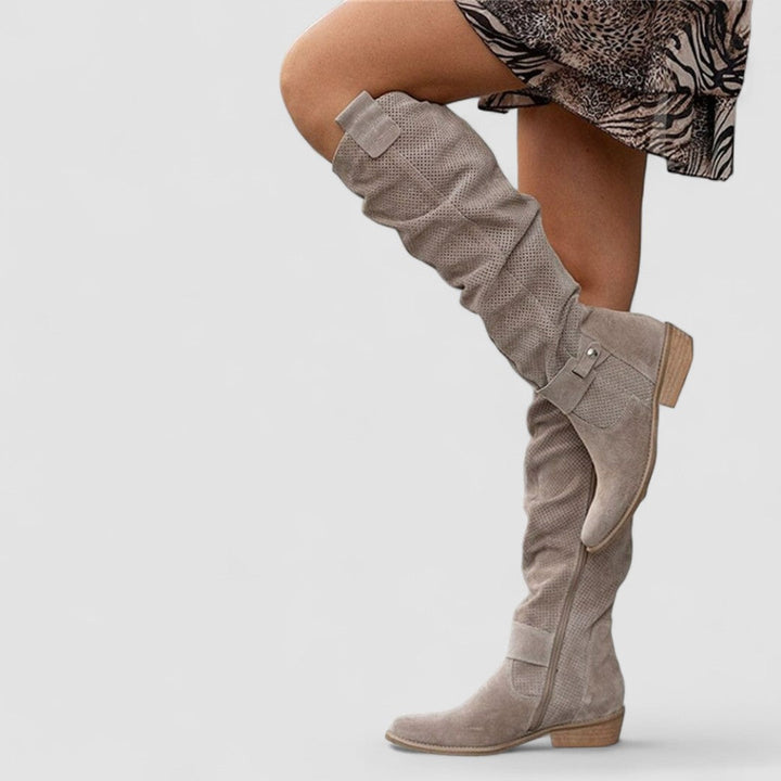 Clodagh – Perforated Knee-High Slouch Boots