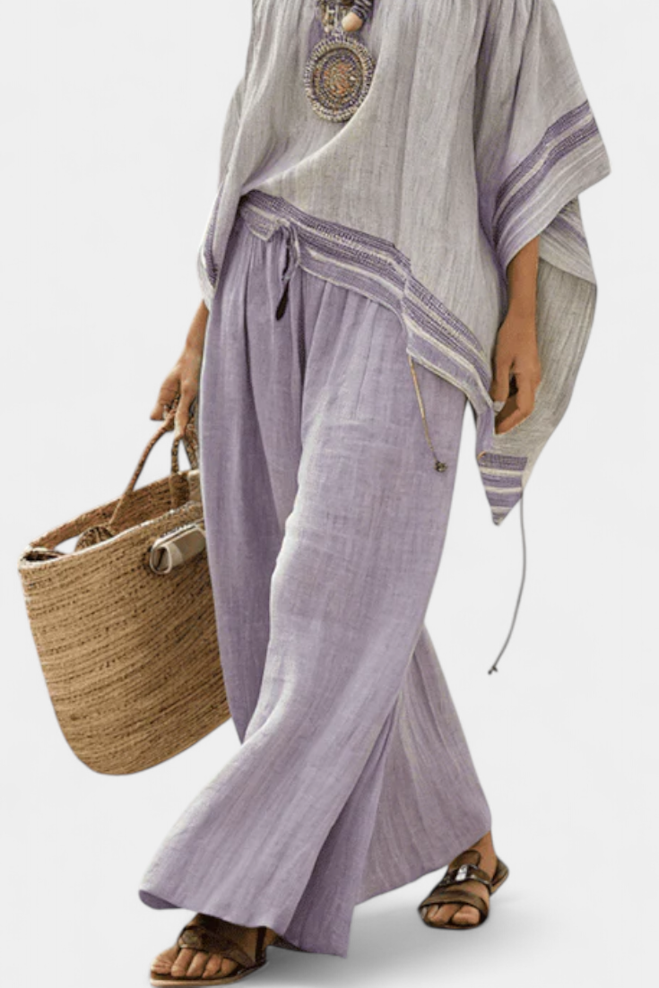 Sandhya | Elegant Off-Shoulder Top & Wide-Leg Striped Trousers