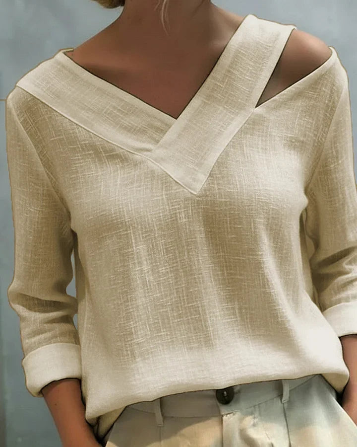 Vera – Off-Shoulder V-Neck Linen-Look Top