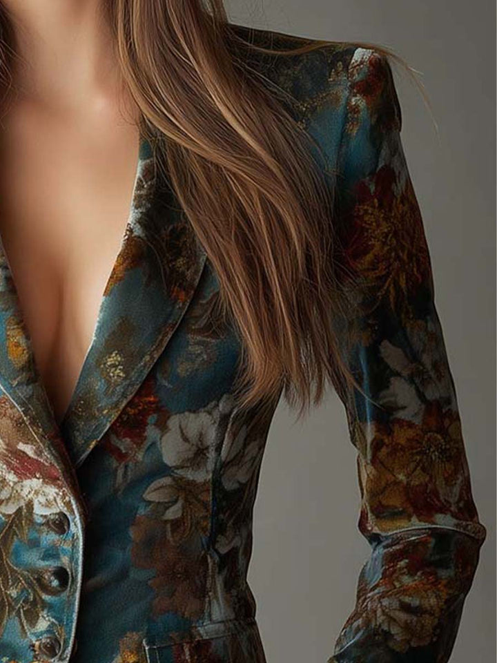 Marilyn – Tailored Floral Velvet-Look Blazer