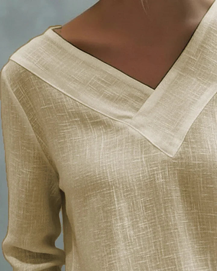 Vera – Off-Shoulder V-Neck Linen-Look Top