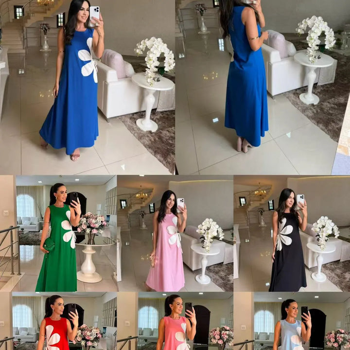 Eirwen – Floral Appliqué Sleeveless Maxi Dress