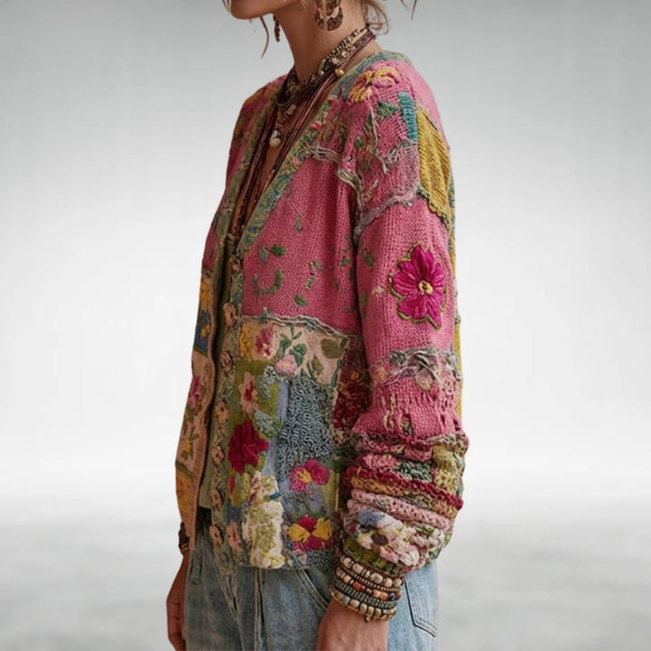 Helen – Boho Patchwork Knit Cardigan