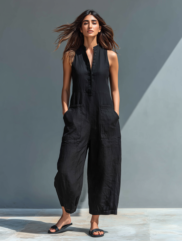 Tamsin – Relaxed Linen-Look Sleeveless Jumpsuit
