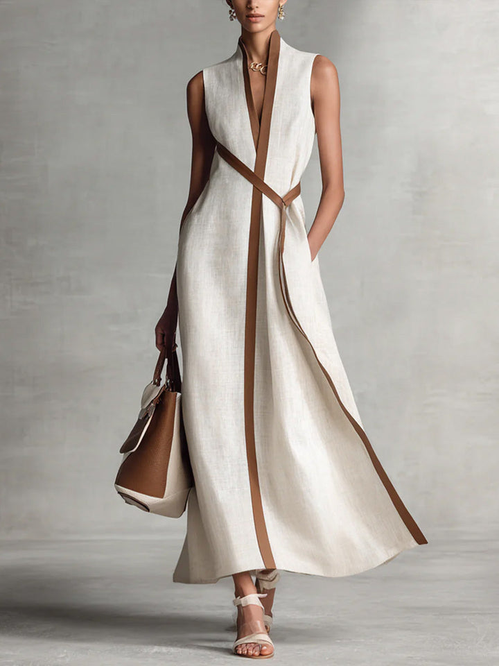 Maud – Contrast-Trim Wrap Maxi Dress
